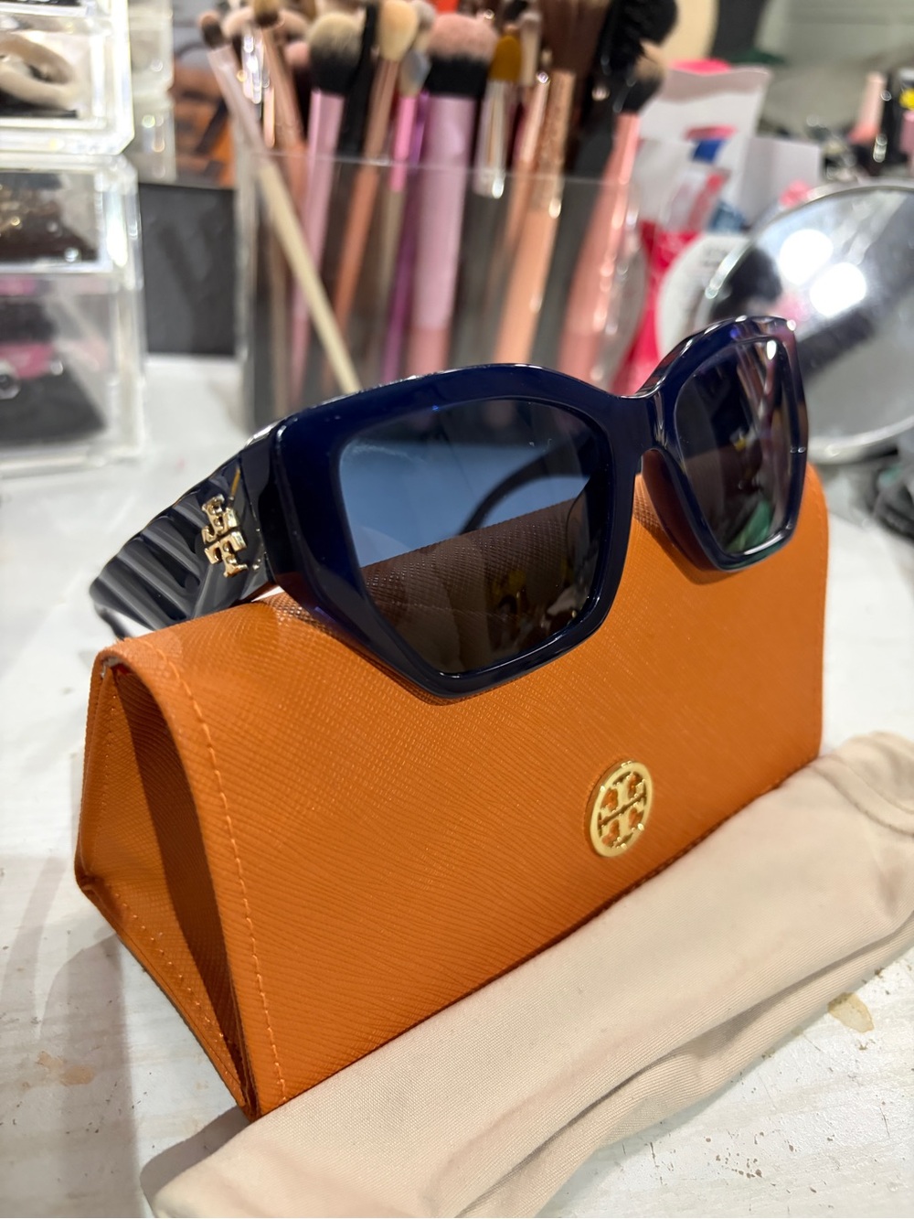 Tory Burch Dark Blue Cat-Eye Sunglasses with Gold Logo